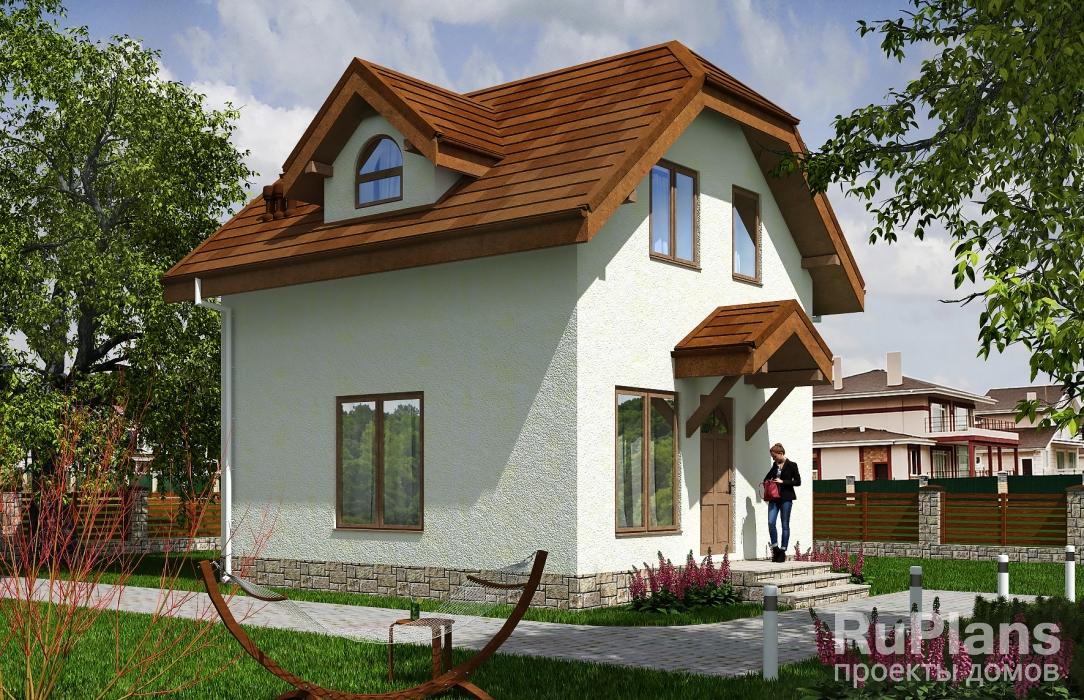 Rg5542 — проект одноэтажного дома с мансардой и террасой
