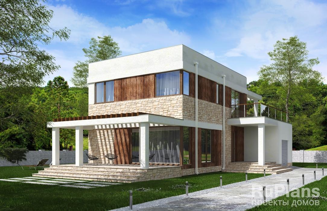 Rg5216 — проект двухэтажного дома с гаражом и террасами