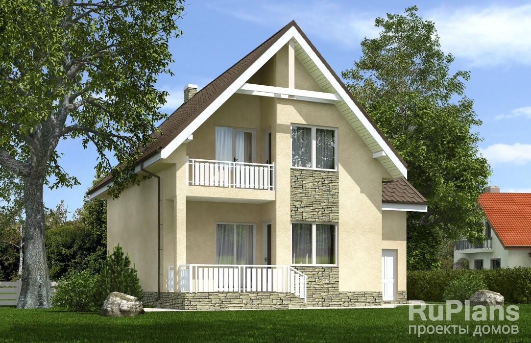 Rg5375 — проект одноэтажного дома с мансардой, террасой, балконом и гаражом
