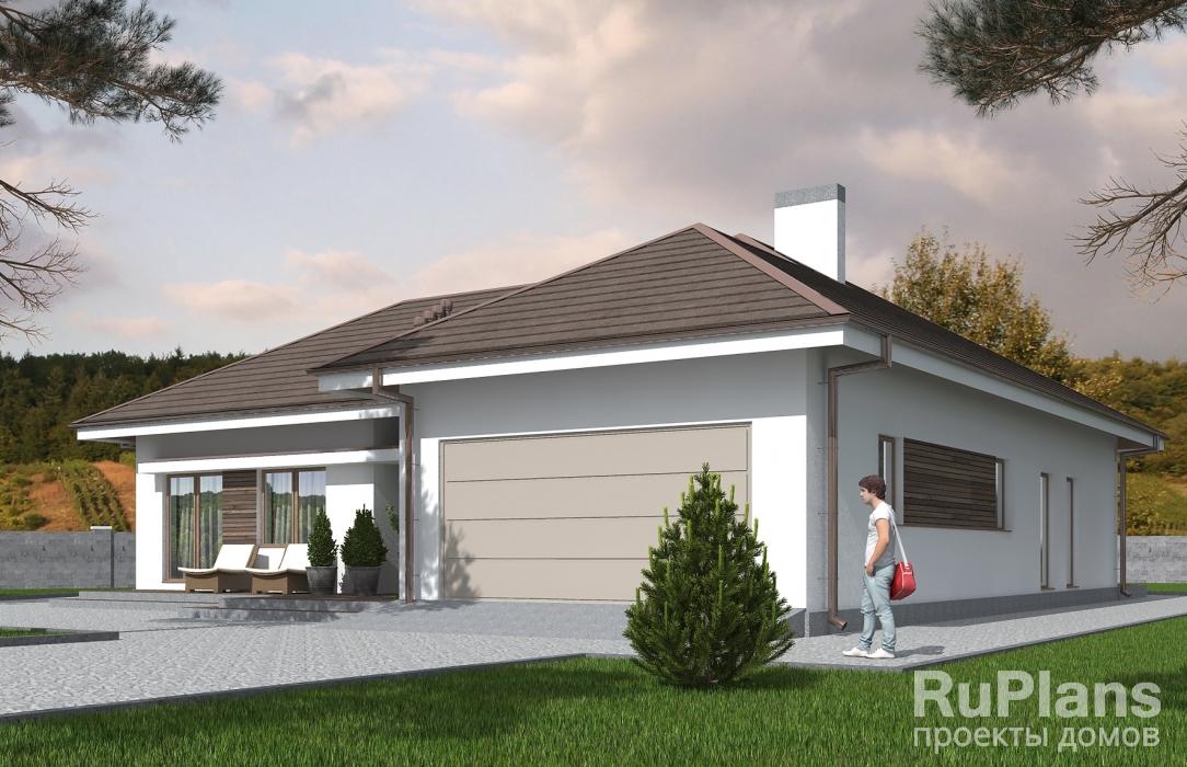 Rg5424 — проект одноэтажного дома с террасами и гаражом