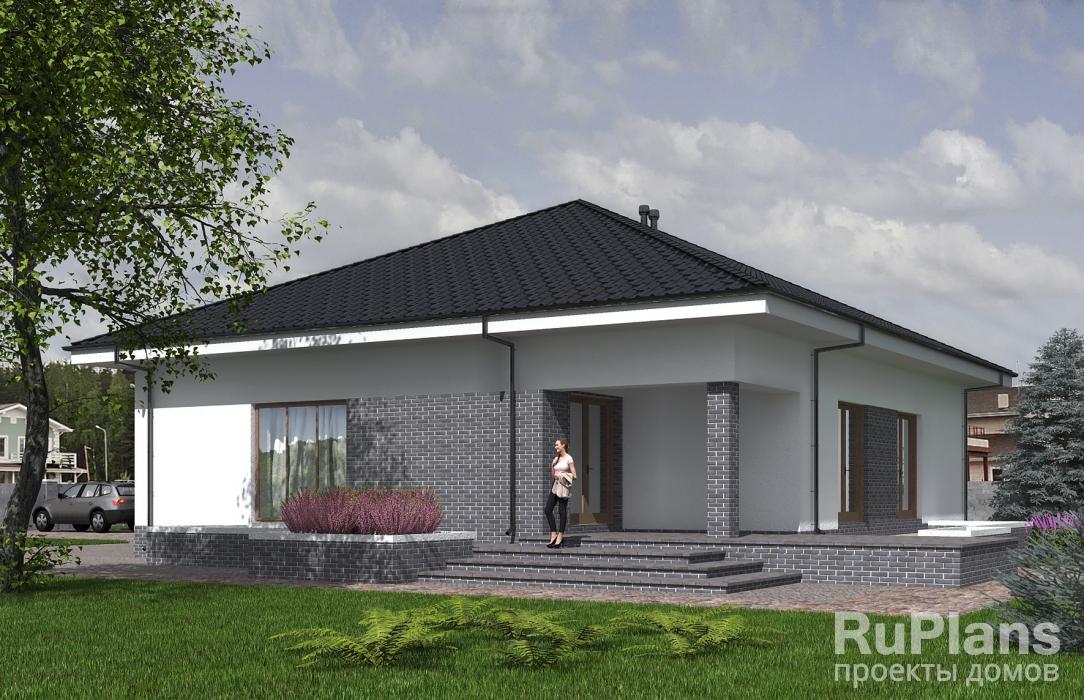 Rg5292 — проект одноэтажного дома с террасой и гаражом